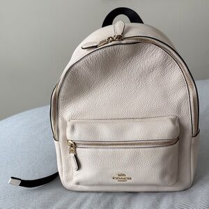 Coach Off-White Leather Backpack with Gold Accents